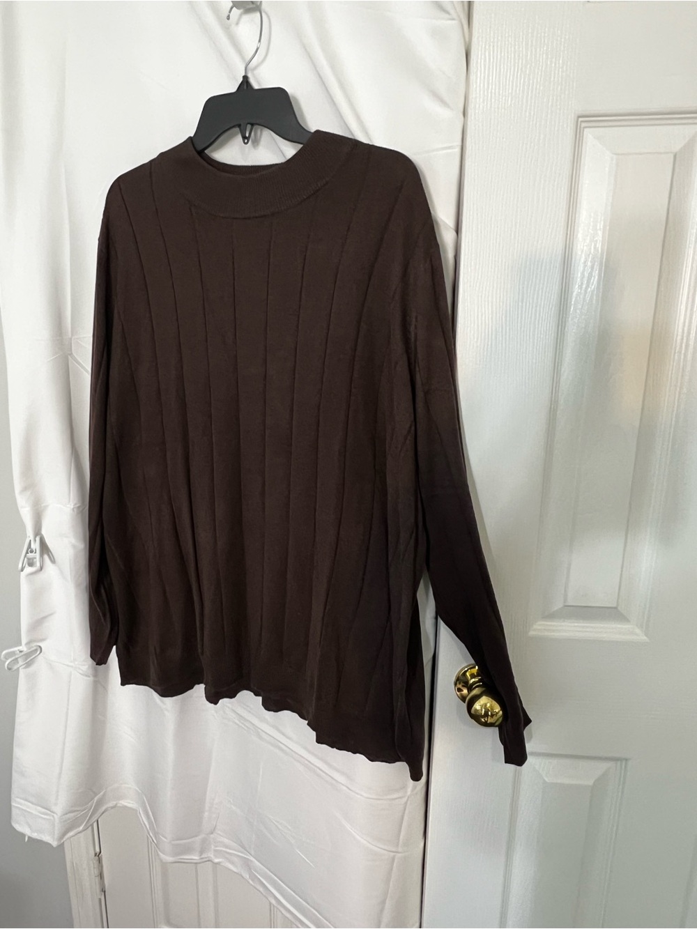 Roaman's Brown Ribbed Crewneck Sweater